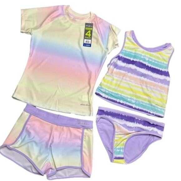 Eddie Bauer Girls Swimwear Reversible 4 piece Swim Set Size Large NEW - Picture 1 of 6